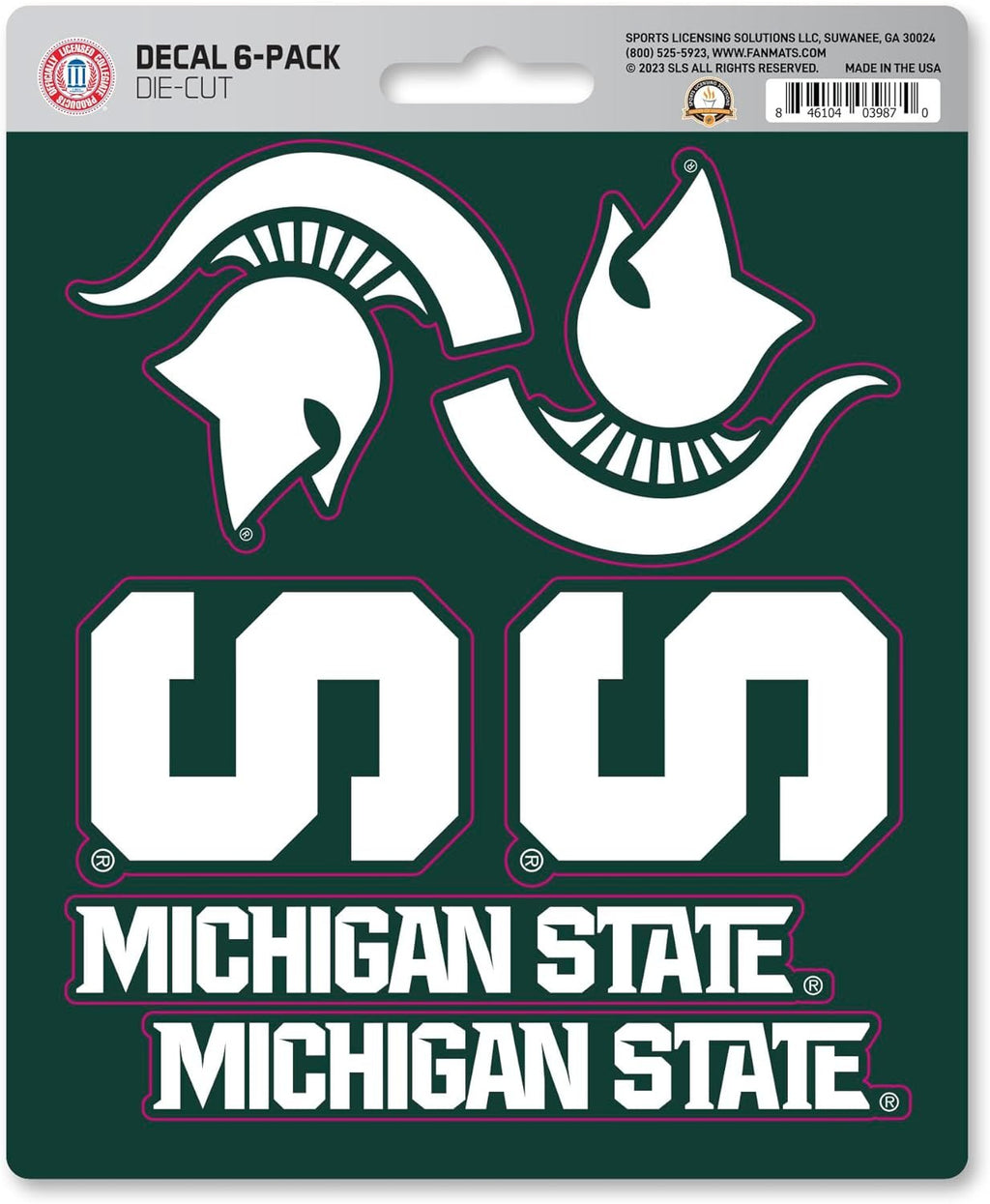 Michigan State University Spartans 6-Piece Decal Sticker Set, 5x6 Inch Sheet, Gift for football fans for any hard surfaces around home, automotive, personal items