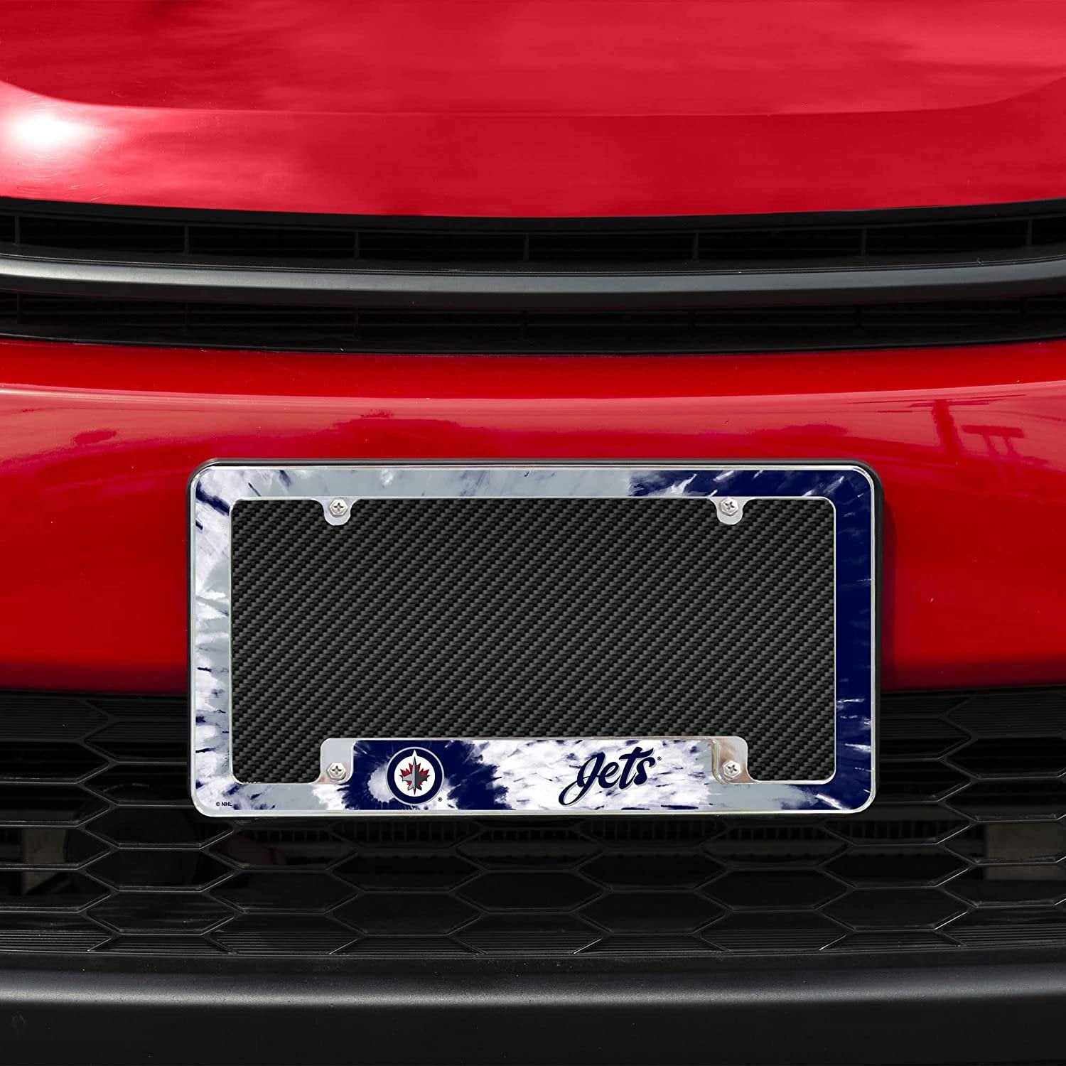 Winnipeg Jets Metal License Plate Frame Chrome Tag Cover Tie Dye Design 6x12 Inch