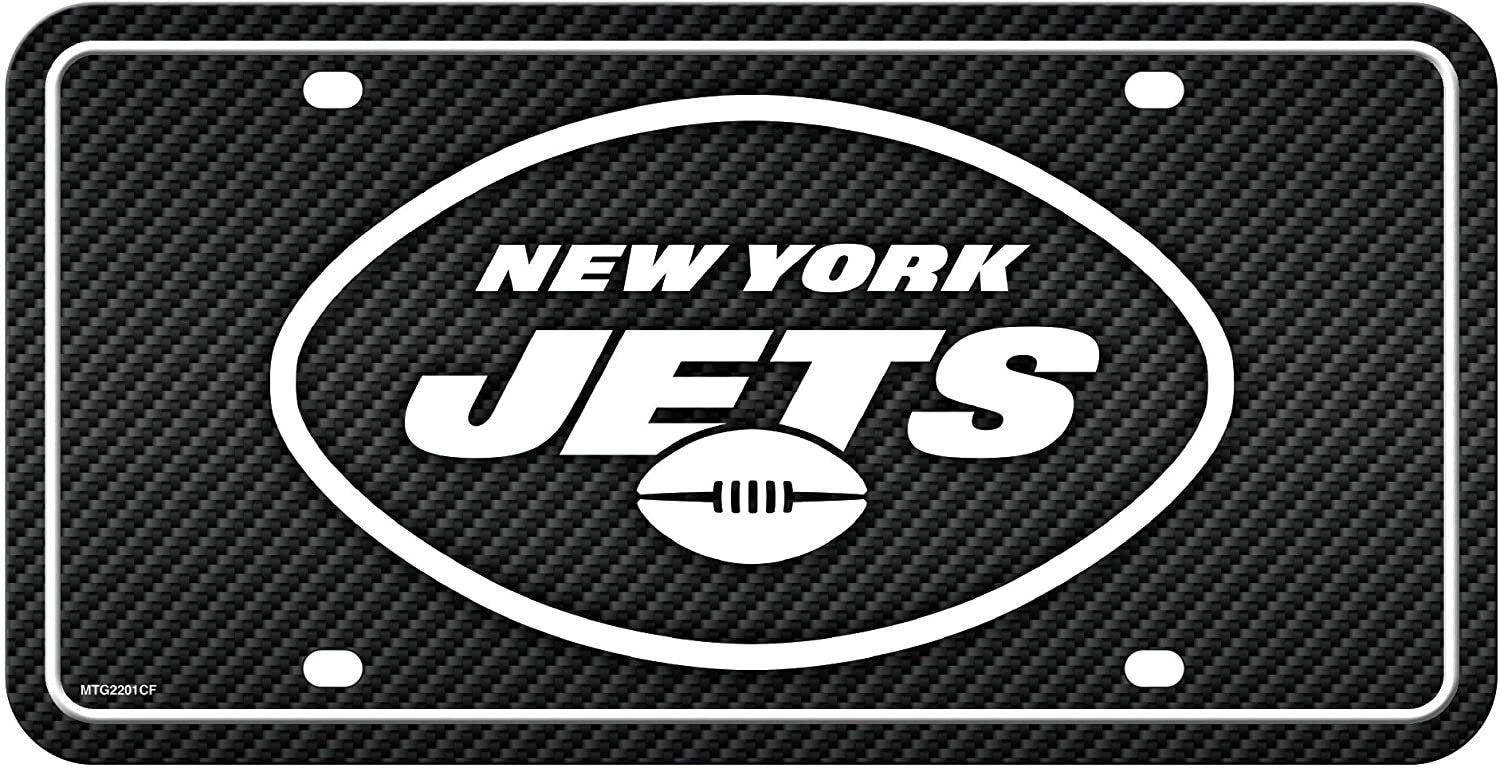 New York Jets Metal Auto Tag License Plate, Carbon Fiber Design, 6x12 Inch