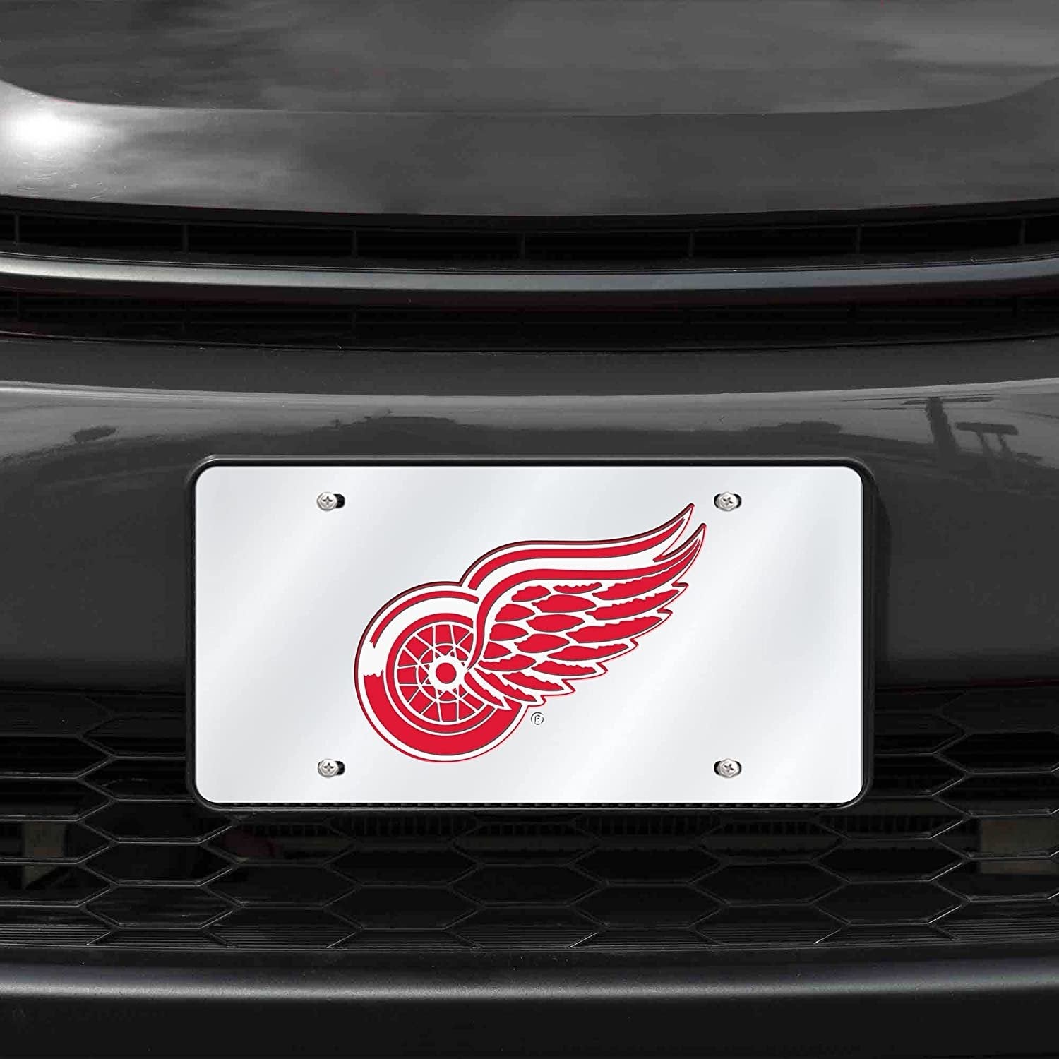 Detroit Red Wings Premium Laser Cut Tag License Plate, Mirrored Acrylic Inlaid, 12x6 Inch