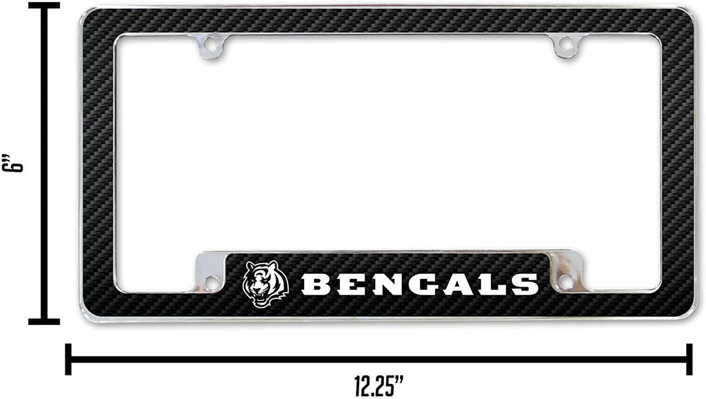Cincinnati Bengals Metal License Plate Frame Chrome Tag Cover Carbon Fiber Design 6x12 Inch