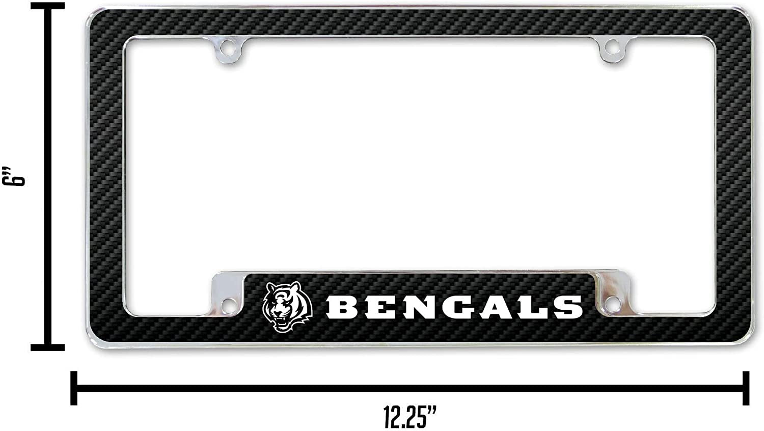 Cincinnati Bengals Metal License Plate Frame Chrome Tag Cover Carbon Fiber Design 6x12 Inch