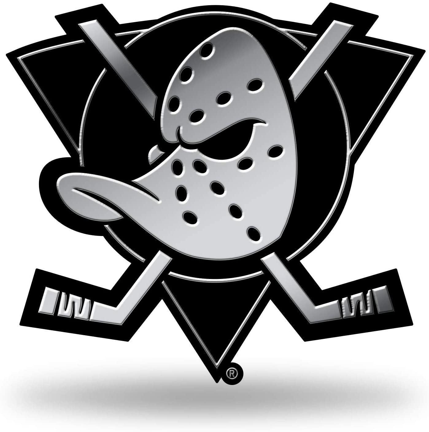 Anaheim Ducks Auto Emblem, Silver Chrome Color, Raised Molded Plastic, 3.5 Inch, Adhesive Tape Backing