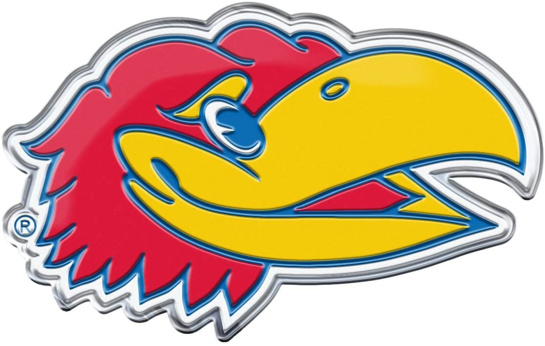 University of Kansas Jayhawks Premium Aluminum Metal Raised Auto Emblem, Alternate Logo, Color Embossed, Full Adhesive Backing