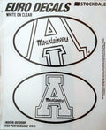 Appalachian State University Mountaineers 2-Piece White and Clear Euro Decal Sticker Set, 4x2.5 Inch Each