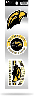 University of Southern Mississippi Eagles 3-Piece Retro Decal Sticker Sheet, Die Cut, Clear Backing, 3x12 Inch