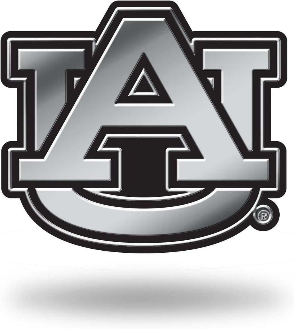 Auburn University Tigers Auto Emblem, Silver Chrome Color, Raised Molded Plastic, Adhesive Tape Backing