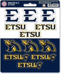 East Tennessee State University Buccaneers 12-Piece Mini Decal Sticker Set, 5x6 Inch Sheet, Gift for football fans for any hard surfaces around home, automotive, personal items