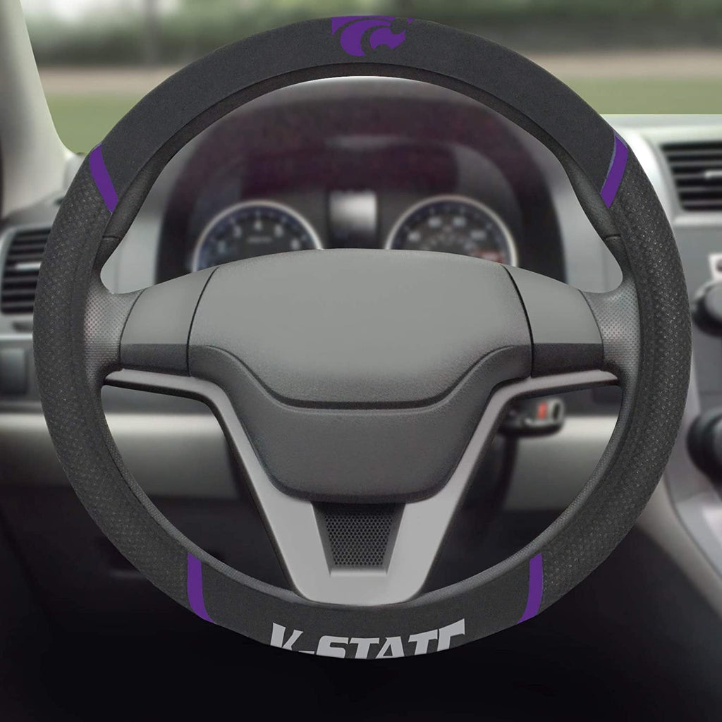 Kansas State Wildcats Steering Wheel Cover Premium Embroidered Black 15 Inch University