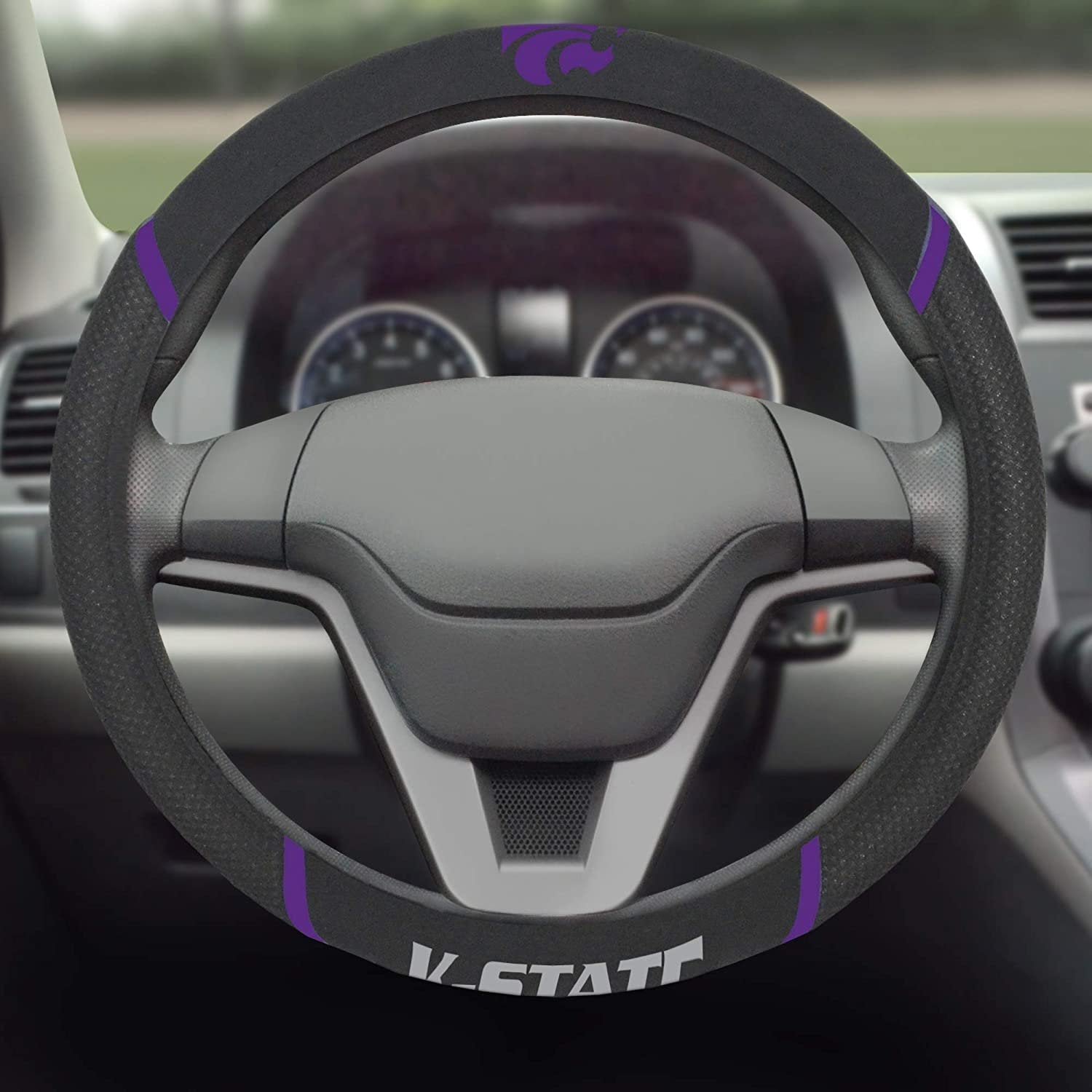 Kansas State Wildcats Steering Wheel Cover Premium Embroidered Black 15 Inch University