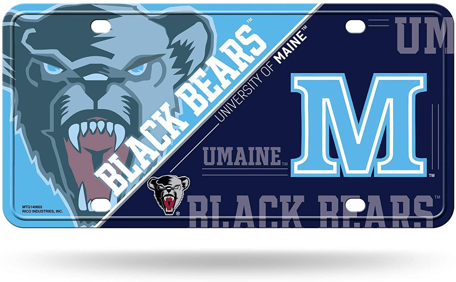 University of Maine Black Bears Metal Auto Tag License Plate, Split Design, 6x12 Inch