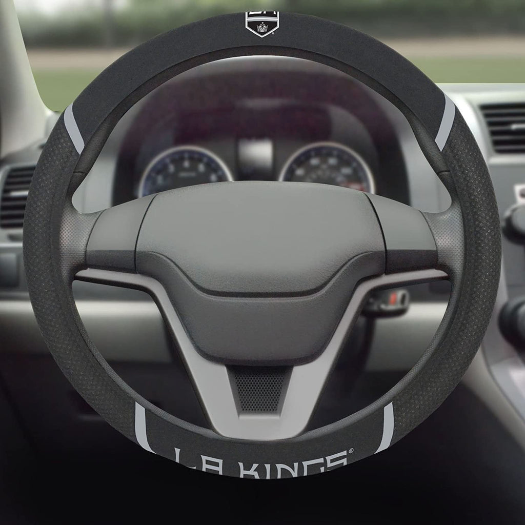 Los Angeles Kings Steering Wheel Cover Premium Embroidered Black 15 Inch
