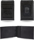 Denver Broncos Premium Black Leather Wallet, Front Pocket Magnetic Money Clip, Laser Engraved, Vegan