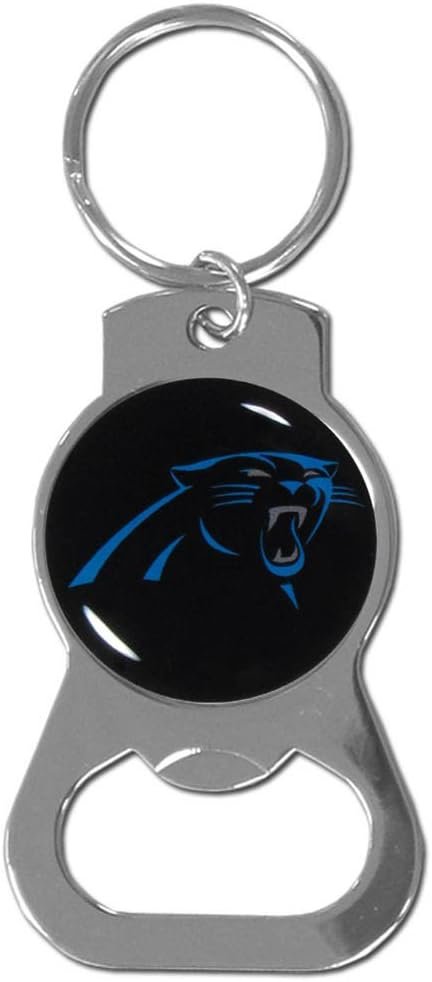 Carolina Panthers Premium Solid Metal Bottle Opener Keychain, Silver Key Ring, Team Logo