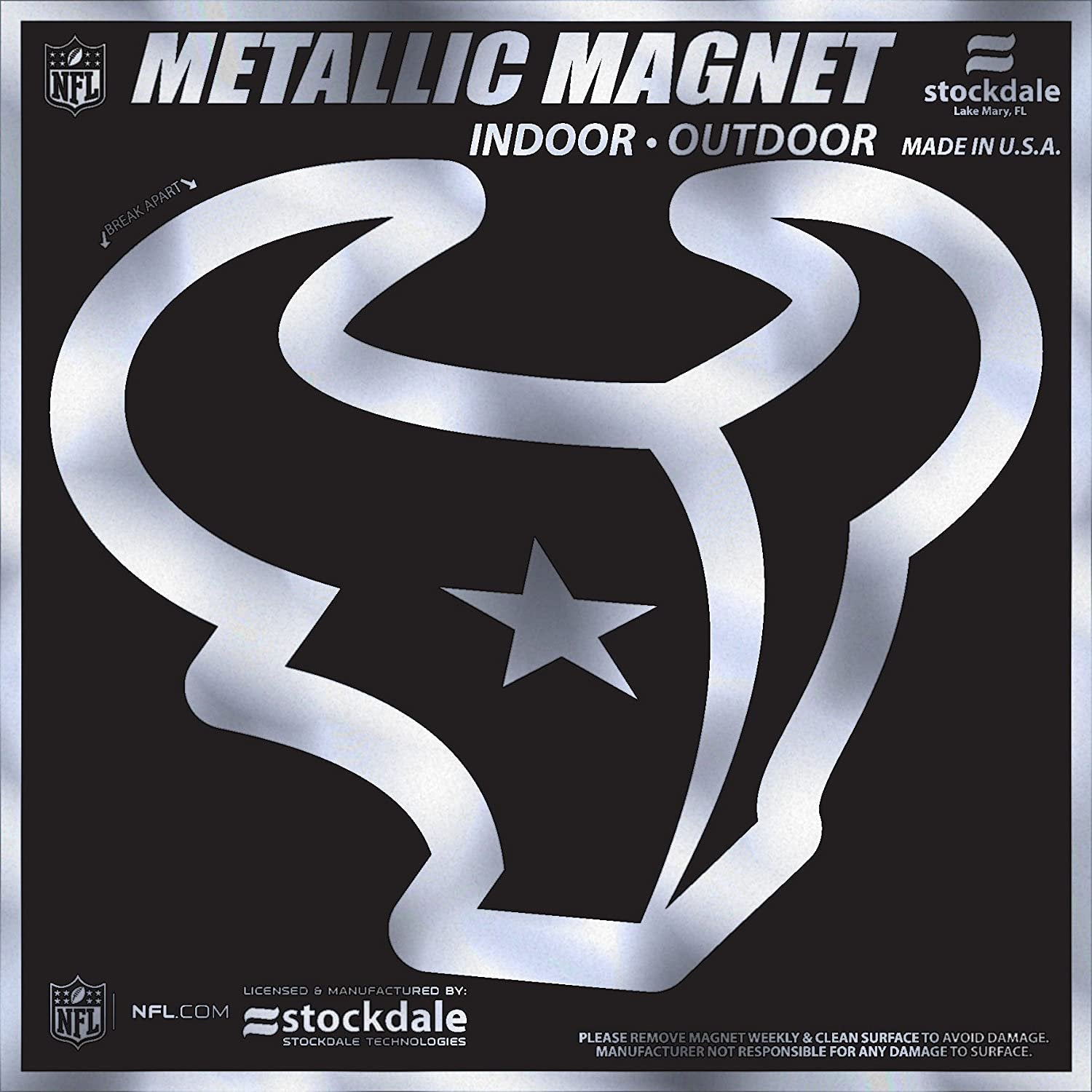 Houston Texans 12 Inch Magnet, Metallic Chrome Shimmer Design, Auto Home, Heavy Duty