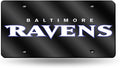 Baltimore Ravens Premium Laser Cut Tag License Plate, Black Script, Mirrored Inlaid Acrylic, 12x6 Inch