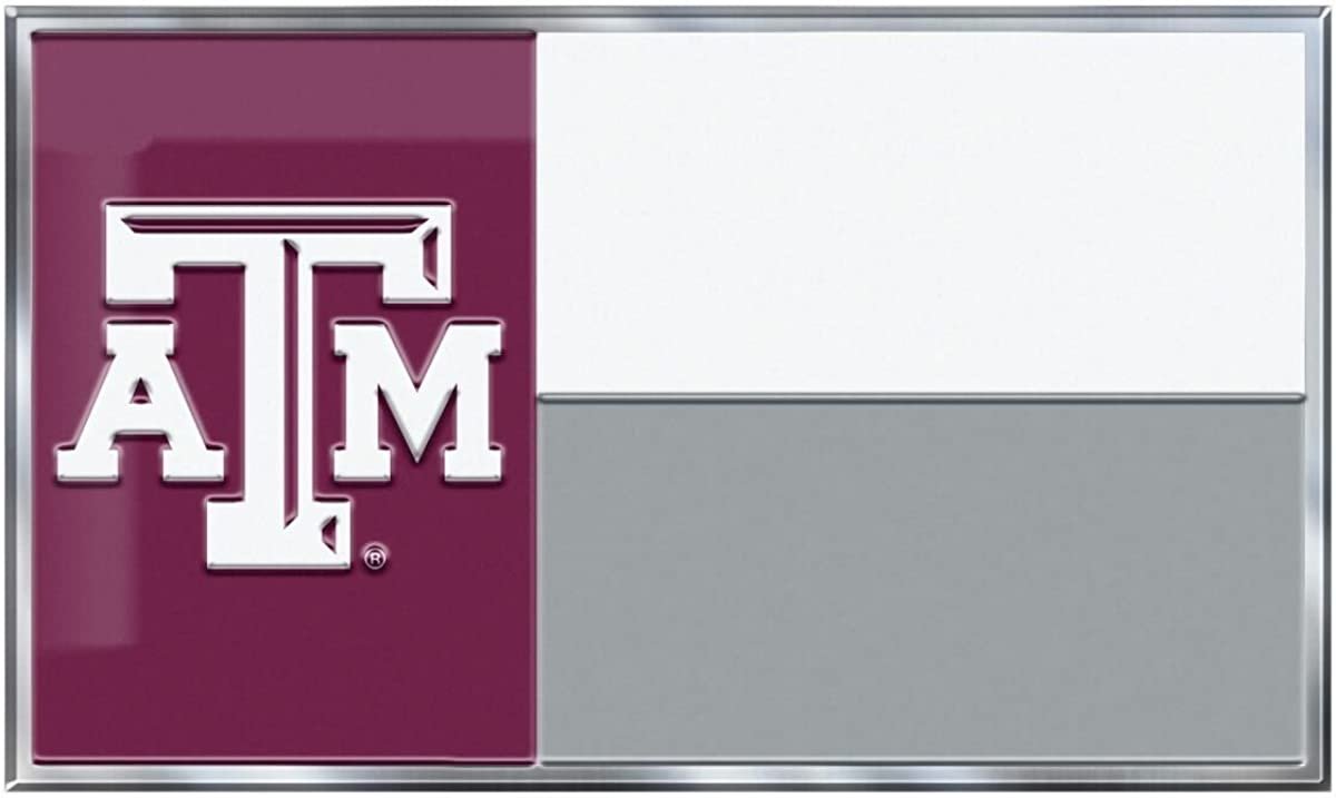 Texas A&M University Aggies Auto Emblem Aluminum Metal Raised State Flag Design 2.25x3.75 Inch