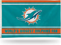 Miami Dolphins 3x5 Feet Flag Banner, World's Biggest Fan, Metal Grommets, Single Sided, Indoor or Outdoor Use