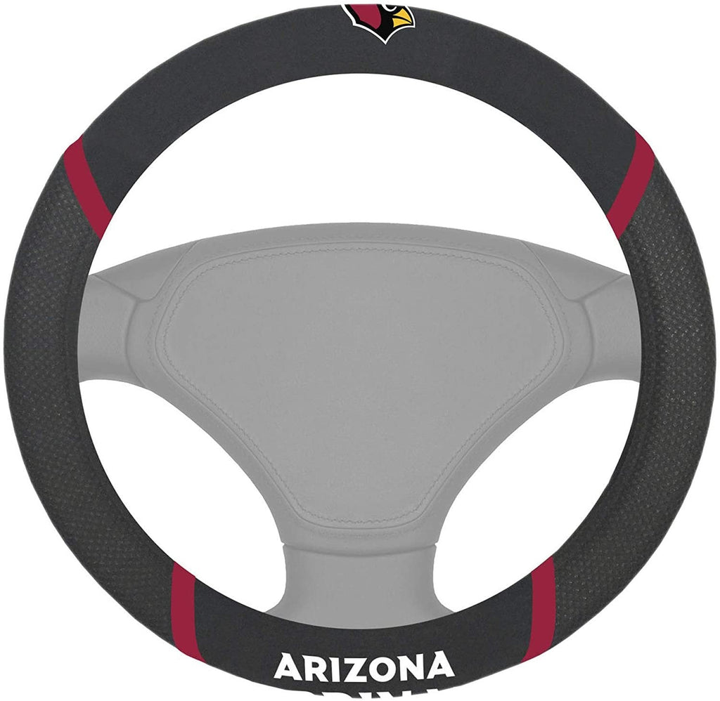 Arizona Cardinals Steering Wheel Cover Premium Black Embroidered 15 Inch
