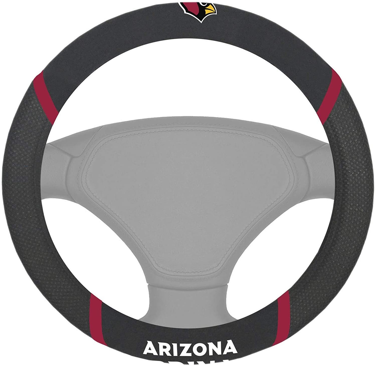 Arizona Cardinals Steering Wheel Cover Premium Black Embroidered 15 Inch