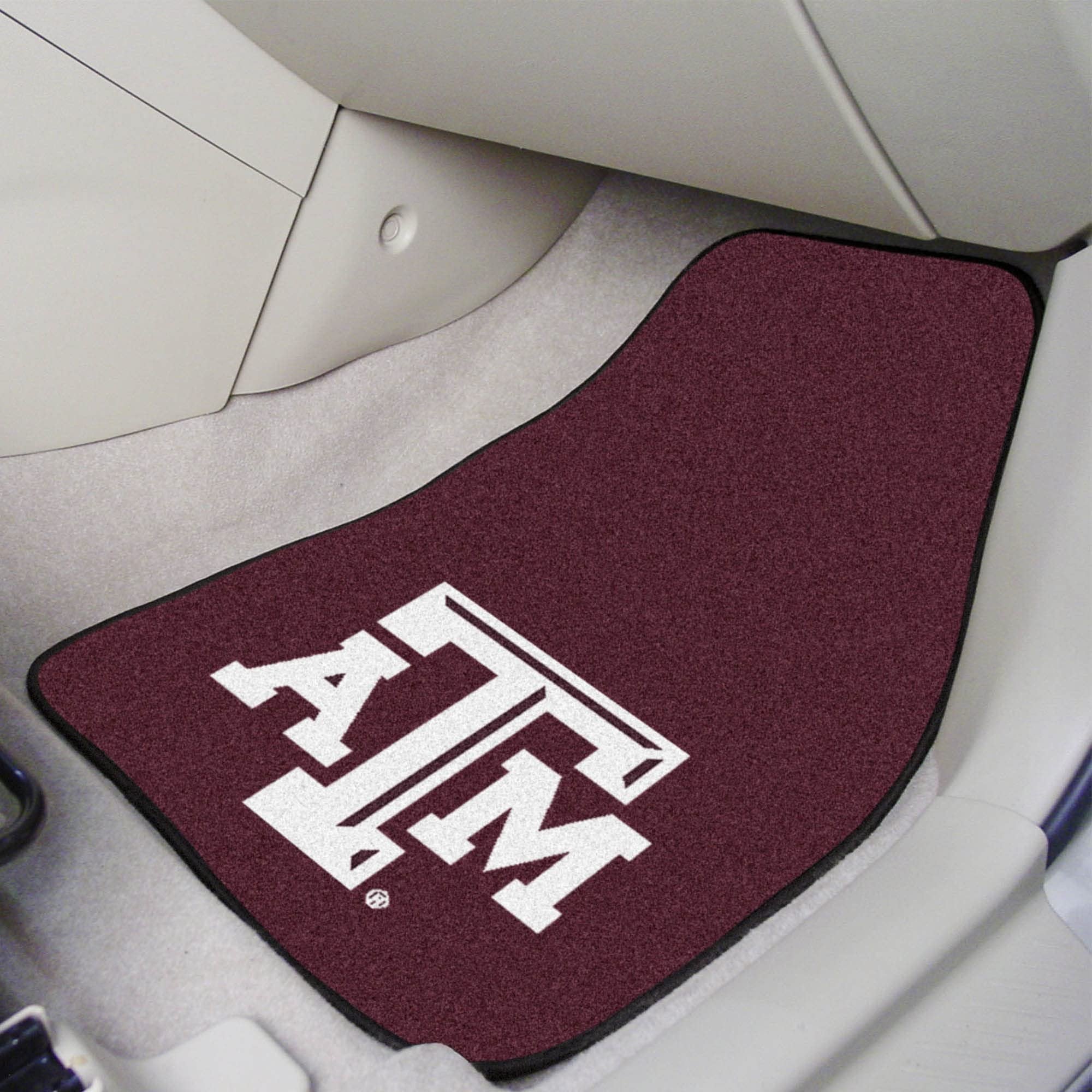 Texas A&M University Aggies 2-Piece Vehicle Carpet Mat Set, Front Row Automotive Floor Mats, Non-Slip Backing, 18x27 Inch Each, Team Colors, Officially Licensed