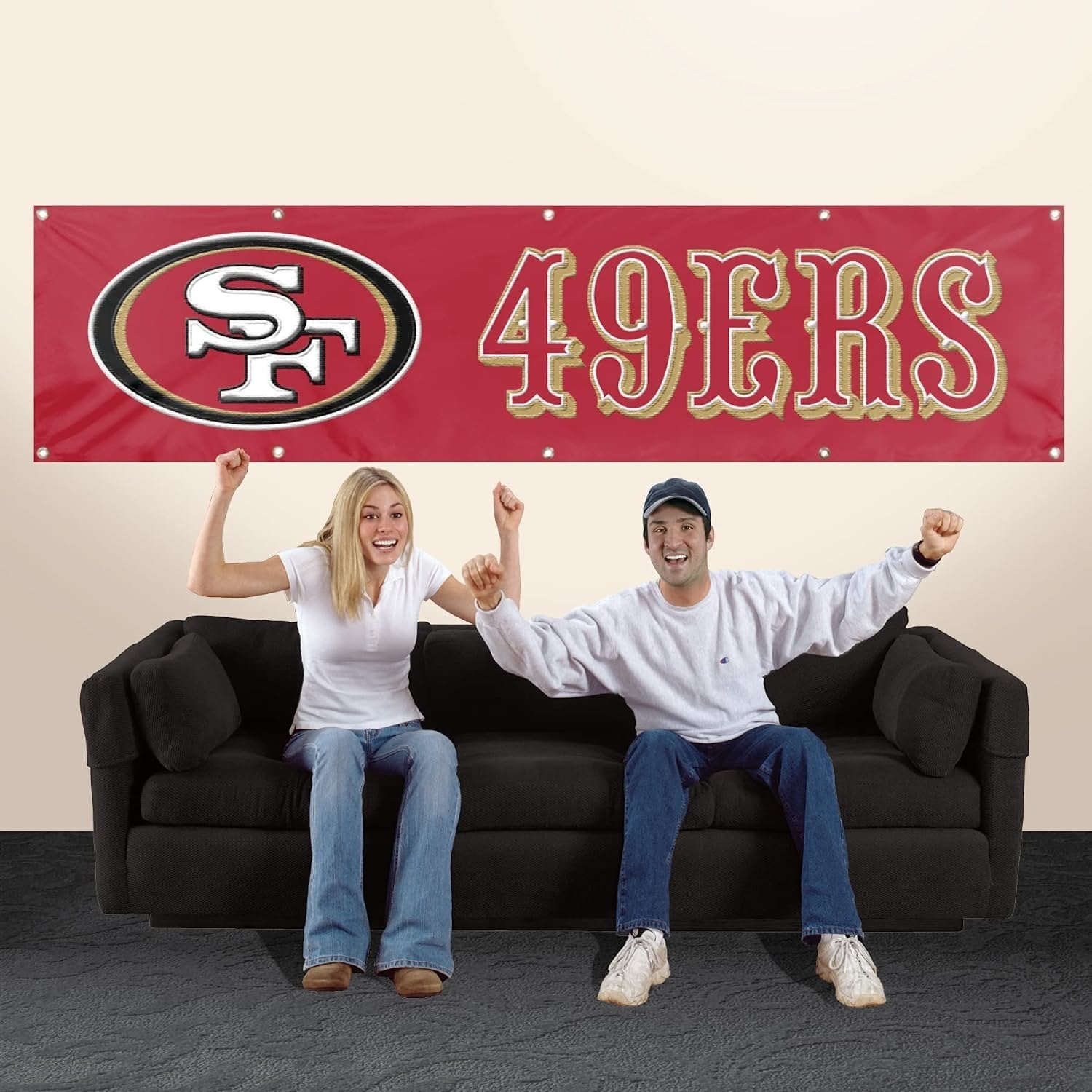 San Francisco 49ers Giant 8x2 Feet Banner Flag Premium Embroidered Nylon Construction Metal Grommets