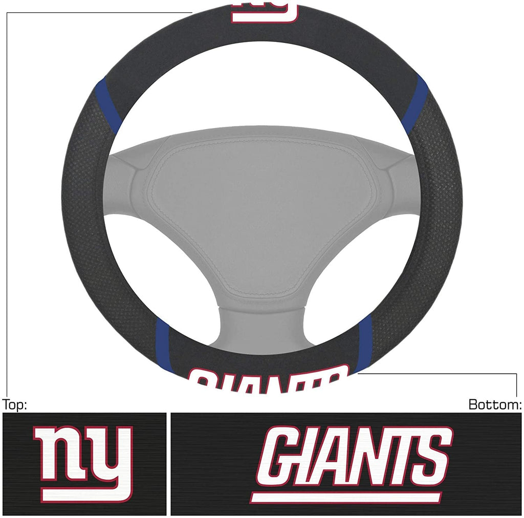 New York Giants Steering Wheel Cover Premium Embroidered Black 15 Inch