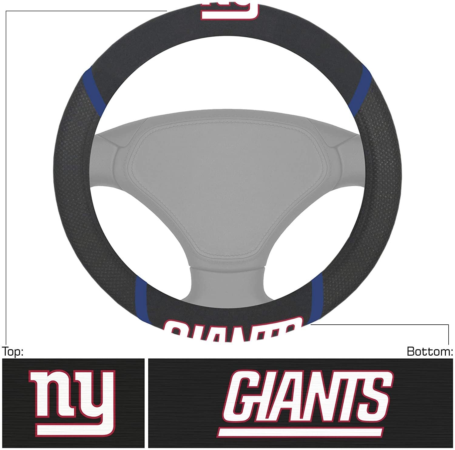 New York Giants Steering Wheel Cover Premium Embroidered Black 15 Inch