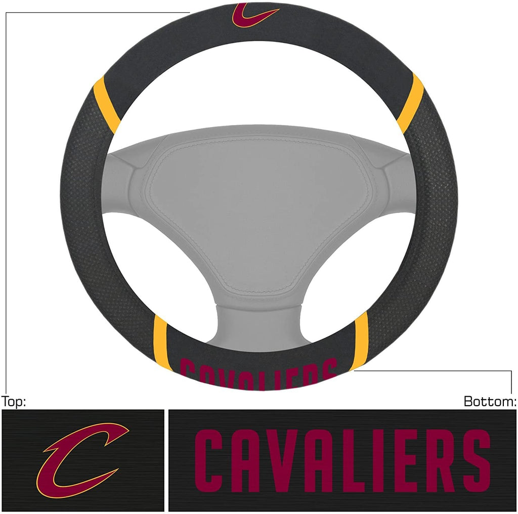 Cleveland Cavaliers Steering Wheel Cover Premium Embroidered Black 15 Inch