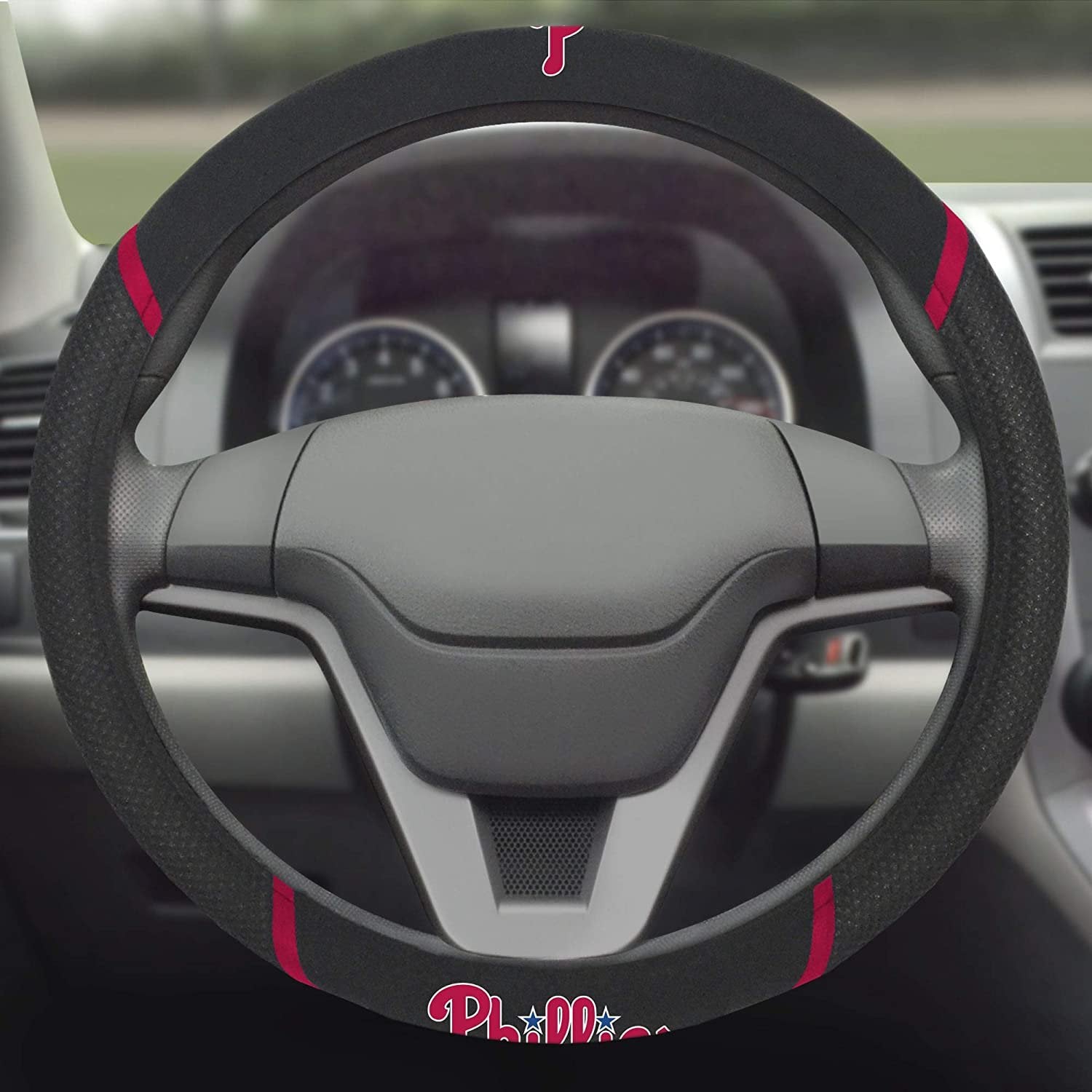 Philadelphia Phillies Steering Wheel Cover Premium Embroidered Black 15 Inch