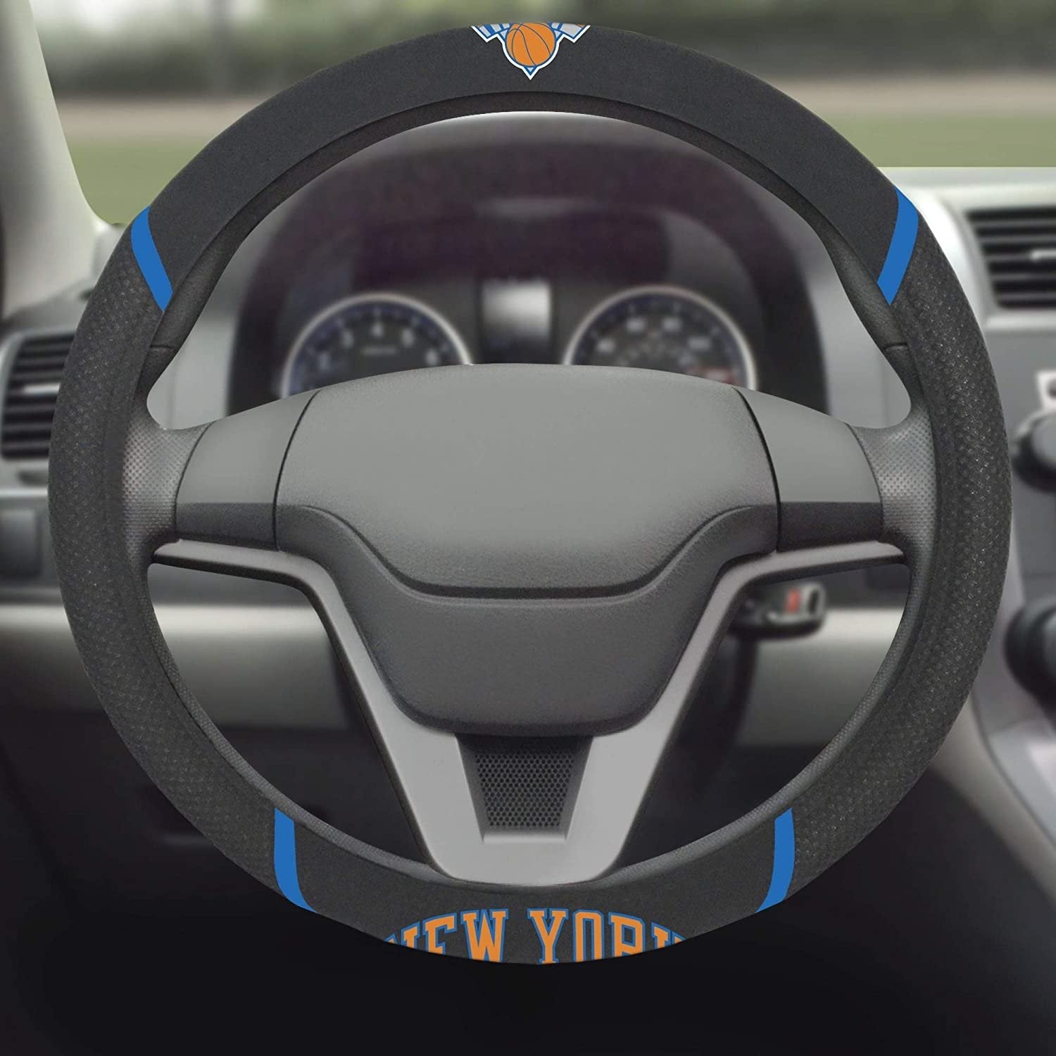 New York Knicks Steering Wheel Cover Premium Embroidered Black 15 Inch