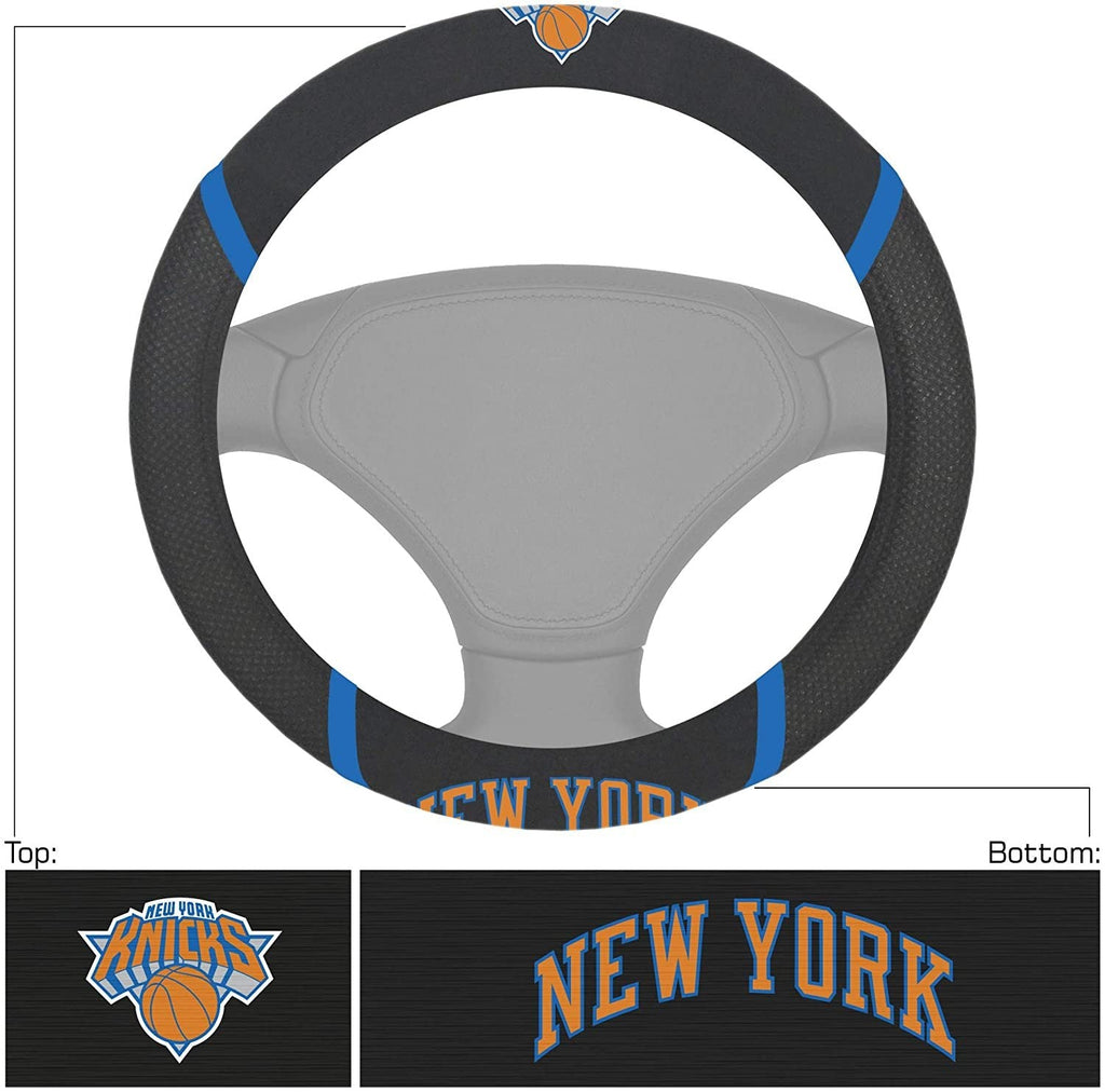 New York Knicks Steering Wheel Cover Premium Embroidered Black 15 Inch