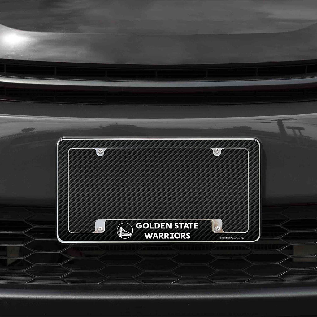 Golden State Warriors Metal License Plate Frame Chrome Tag Cover Carbon Fiber Design 6x12 Inch