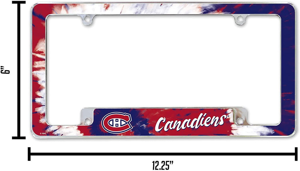 Montreal Canadiens Metal License Plate Frame Chrome Tag Cover Tie Dye Design 6x12 Inch