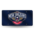New Orleans Pelicans Premium Laser Cut Tag License Plate, Mirrored Acrylic Inlaid, Blue, 6x12 Inch