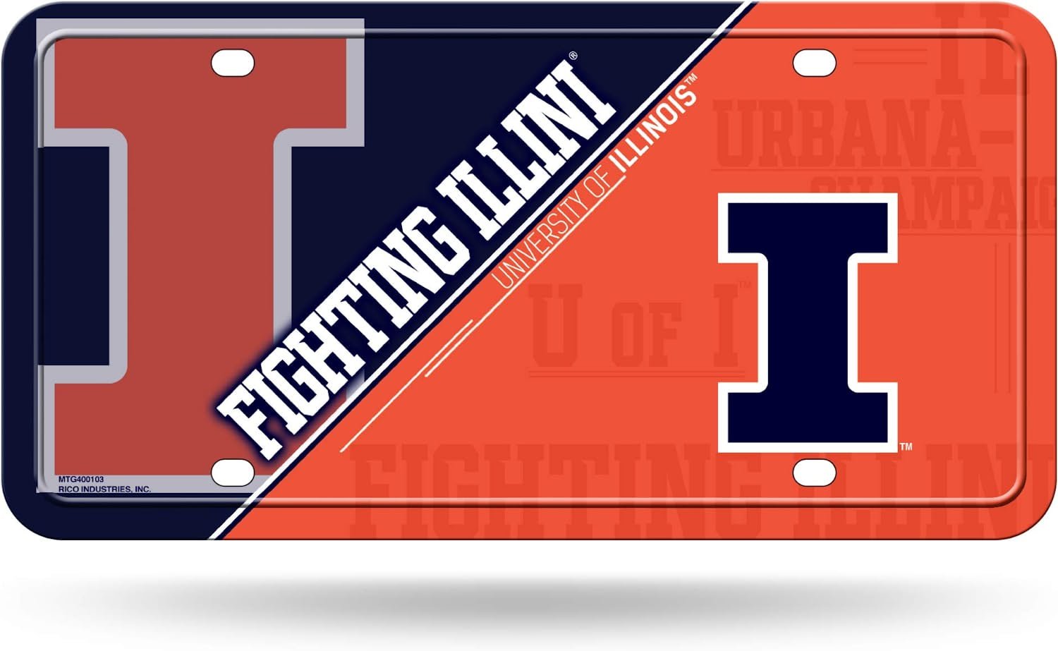 University of Illinois Illini Metal Tag License Plate 12x6 Inch Split Design