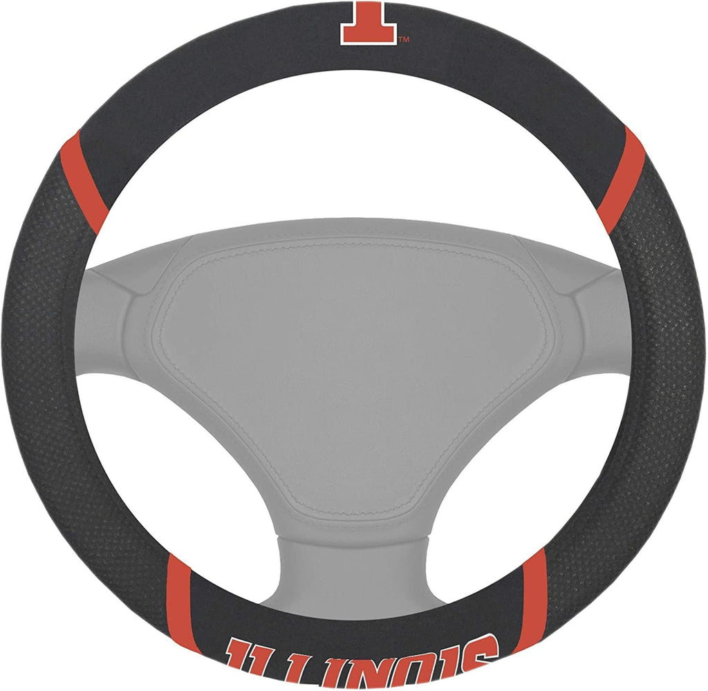 Illinois Illini Premium Black Embroidered 15 Inch Steering Wheel Cover University of