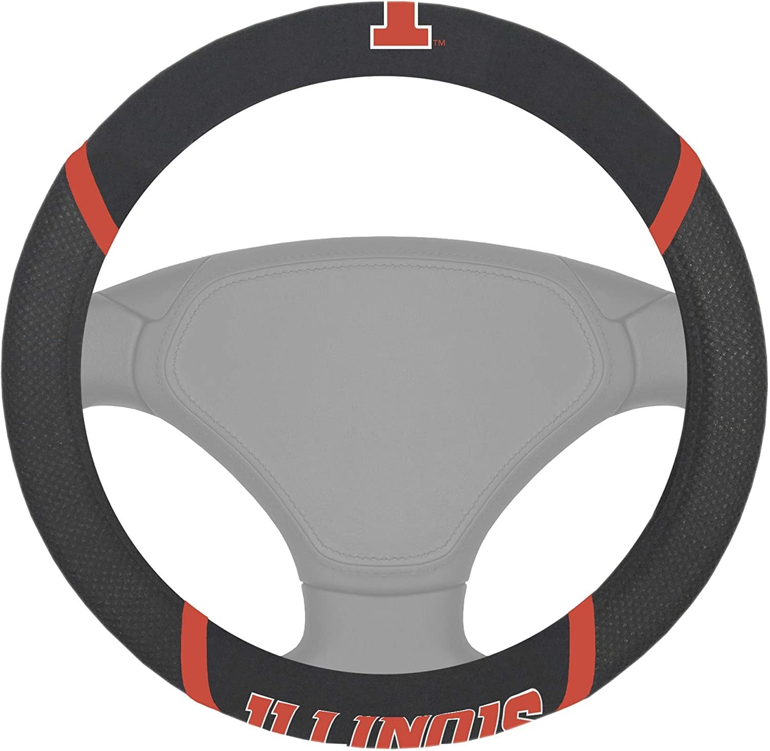 Illinois Illini Premium Black Embroidered 15 Inch Steering Wheel Cover University of