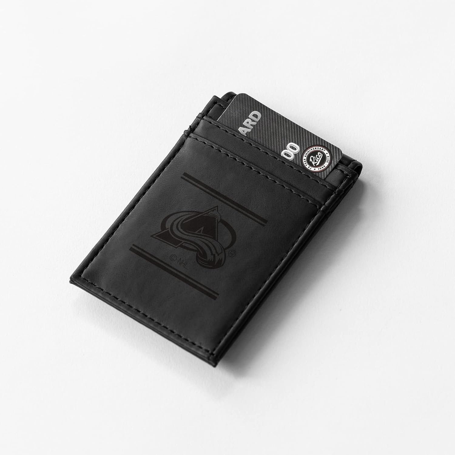 Colorado Avalanche Premium Black Leather Wallet, Front Pocket Magnetic Money Clip, Laser Engraved, Vegan