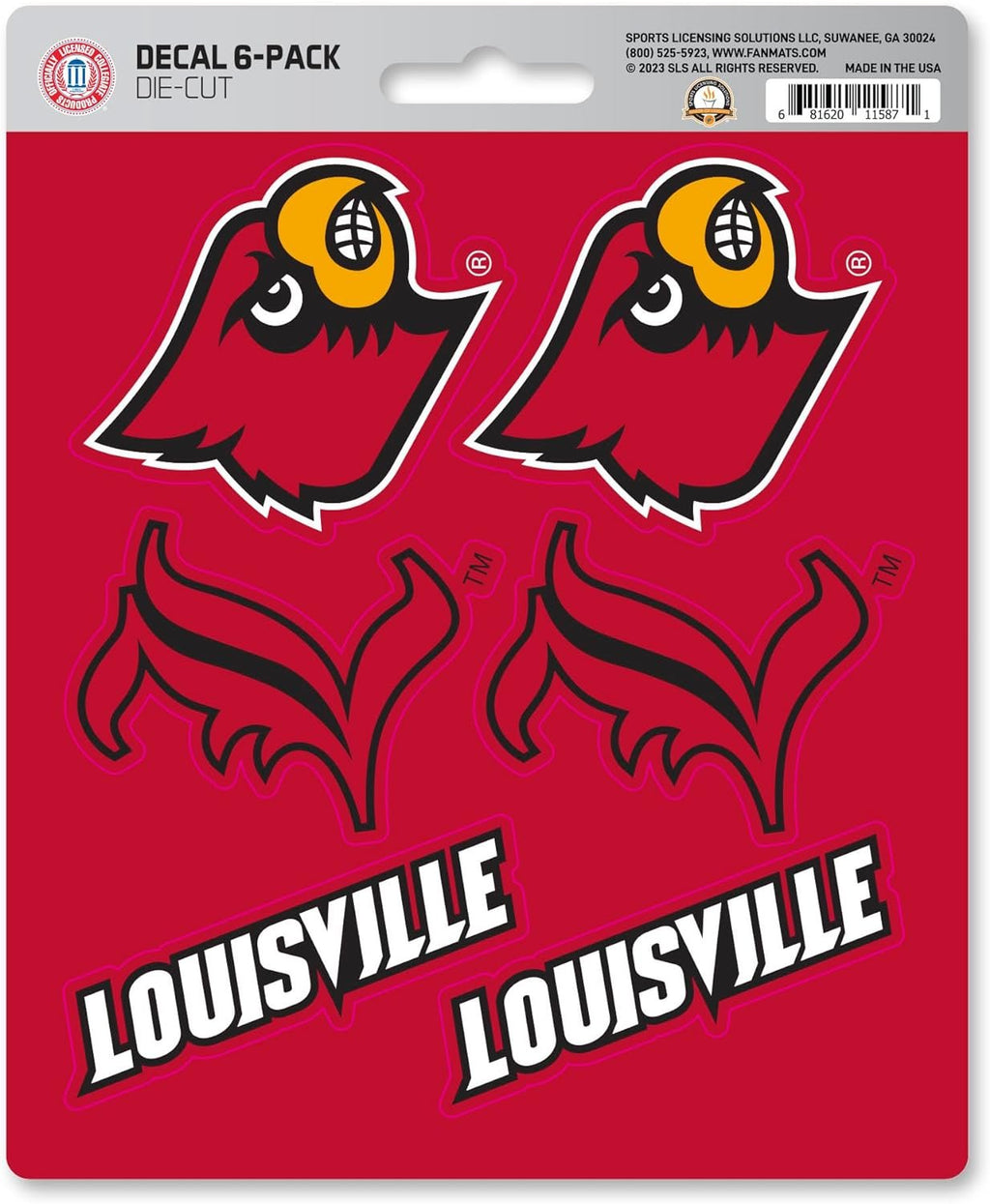 University of Louisville Cardinals 6-Piece Decal Sticker Set, 5x6 Inch Sheet, Gift for football fans for any hard surfaces around home, automotive, personal items