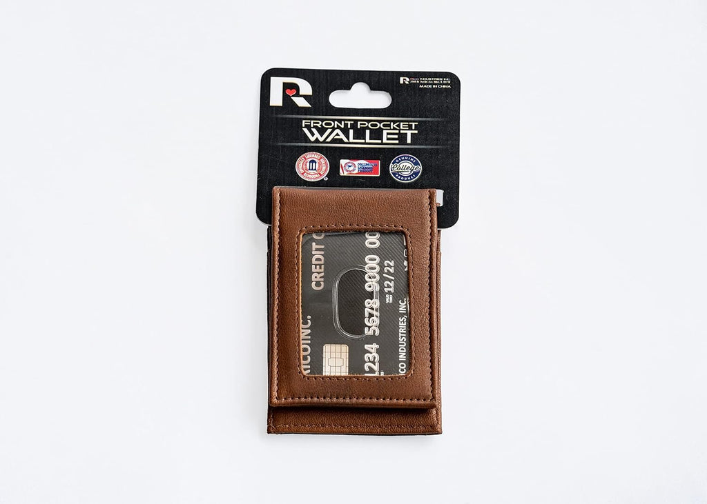 Rico Industries NHL Chicago Blackhawks Premium Laser Engraved Vegan Brown Leather Front Pocket Wallet - Compact and Slim yet Sturdy Design - Perfect to Show Your Team Pride or Gift