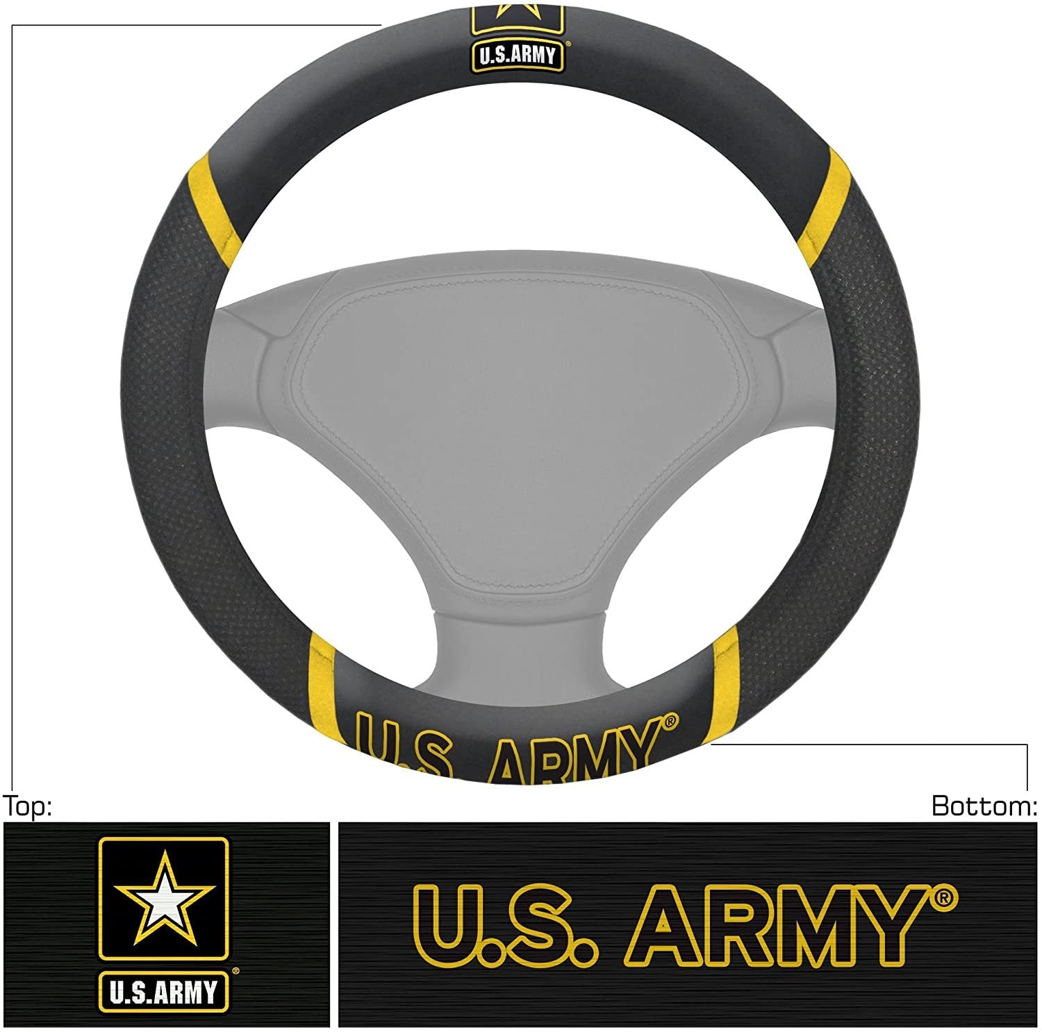 Army United States Military Steering Wheel Cover Premium Embroidered Black 15 Inch