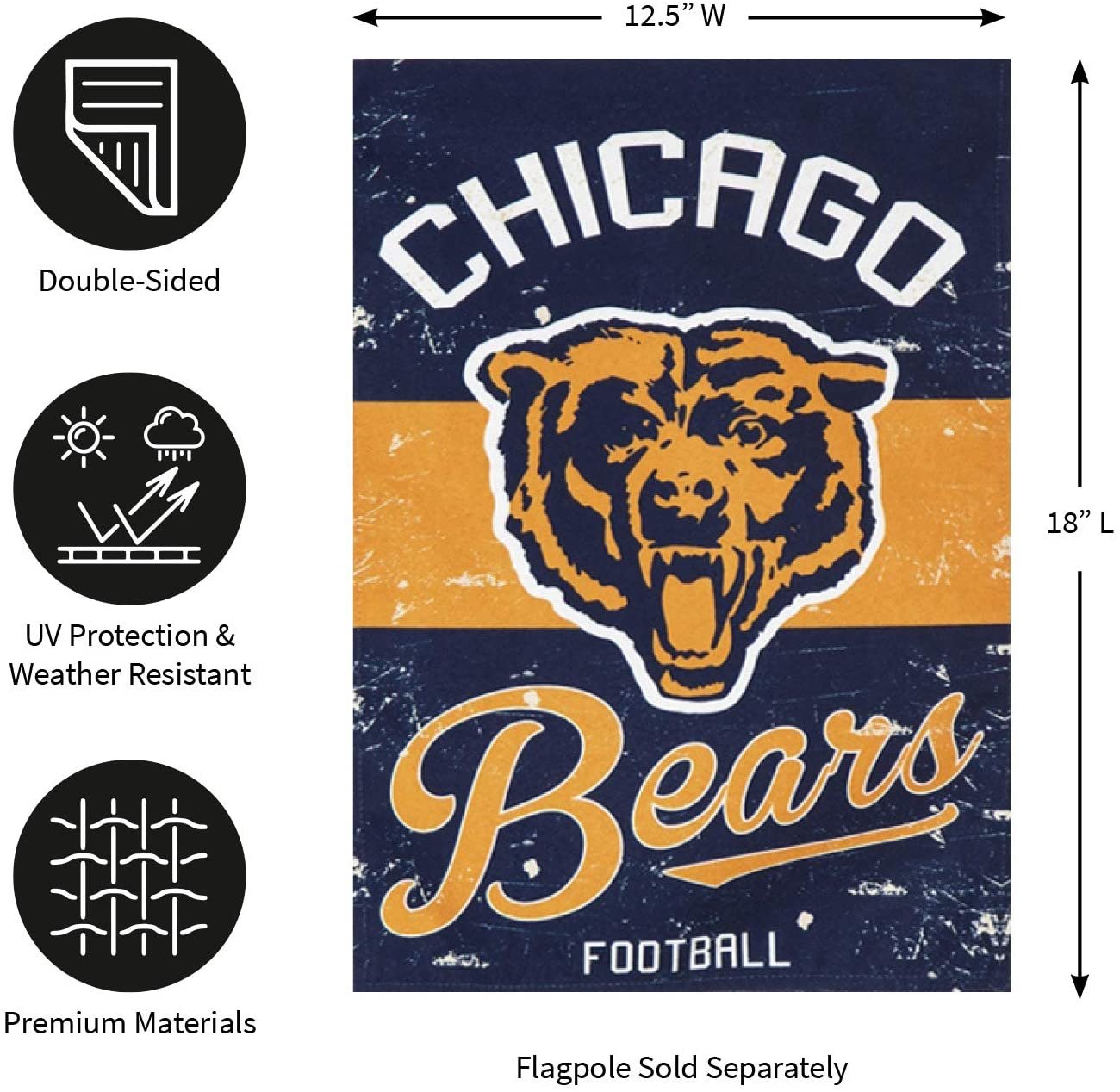 Chicago Bears Premium Garden Flag Banner, Double Sided, Linen, Vintage Style, 13x18 Inch