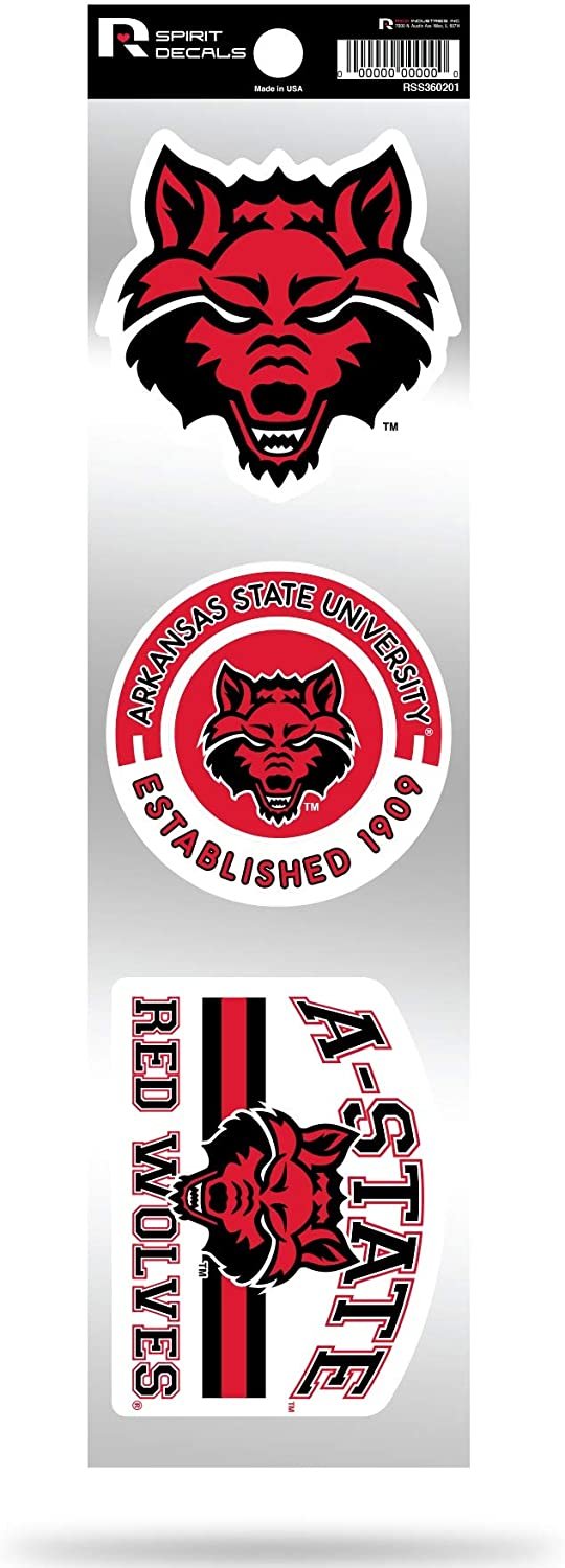 Arkansas State Red Wolves Triple Retro Throwback Spirit Decals Flat Vinyl Auto Home Sticker Sheet University of