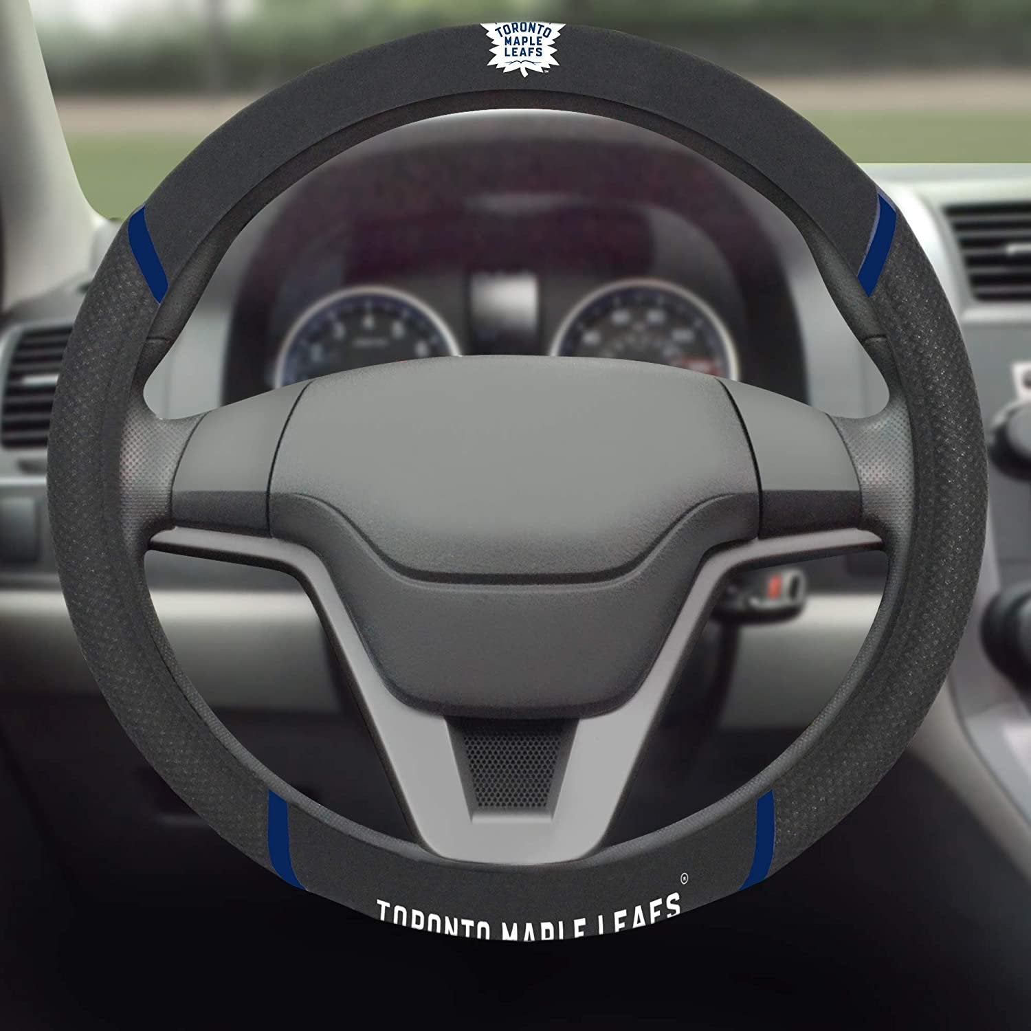 Toronto Maple Leafs Steering Wheel Cover Premium Embroidered Black 15 Inch