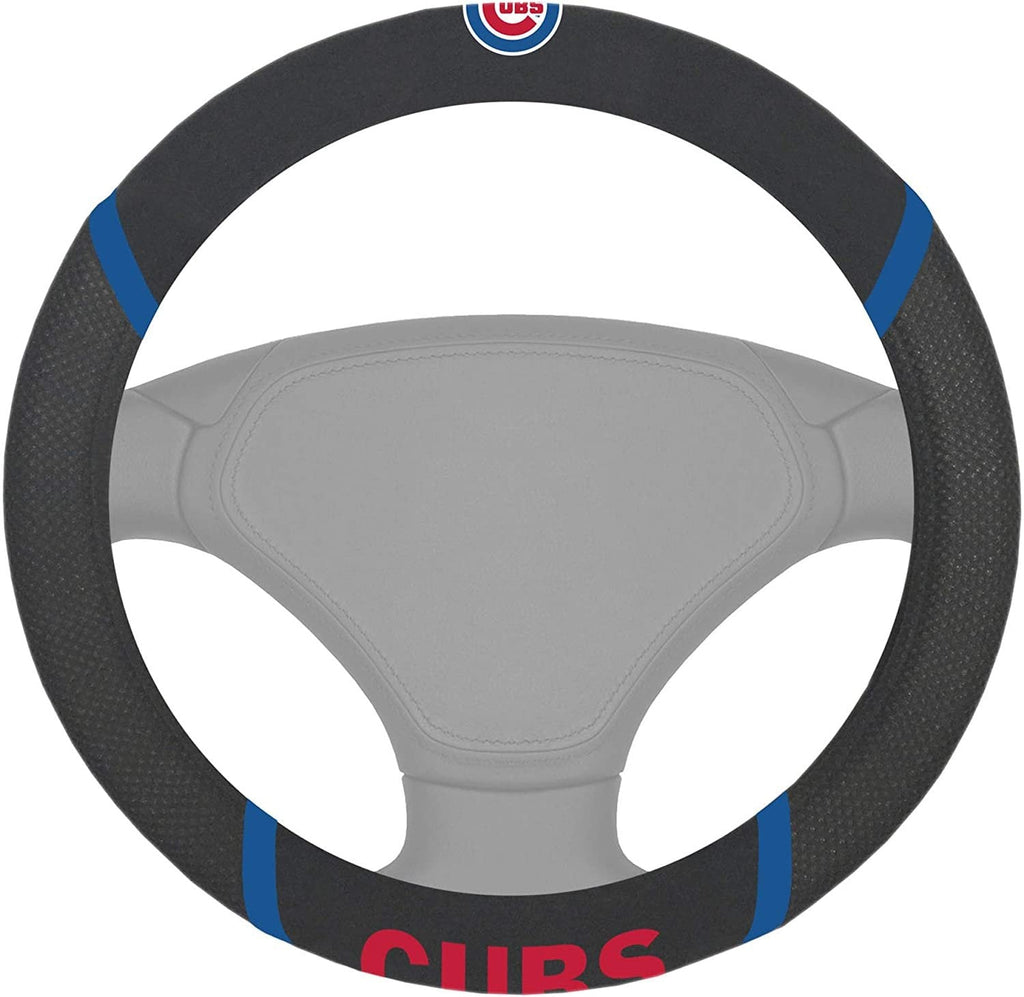 Chicago Cubs Steering Wheel Cover Premium Embroidered Black 15 Inch