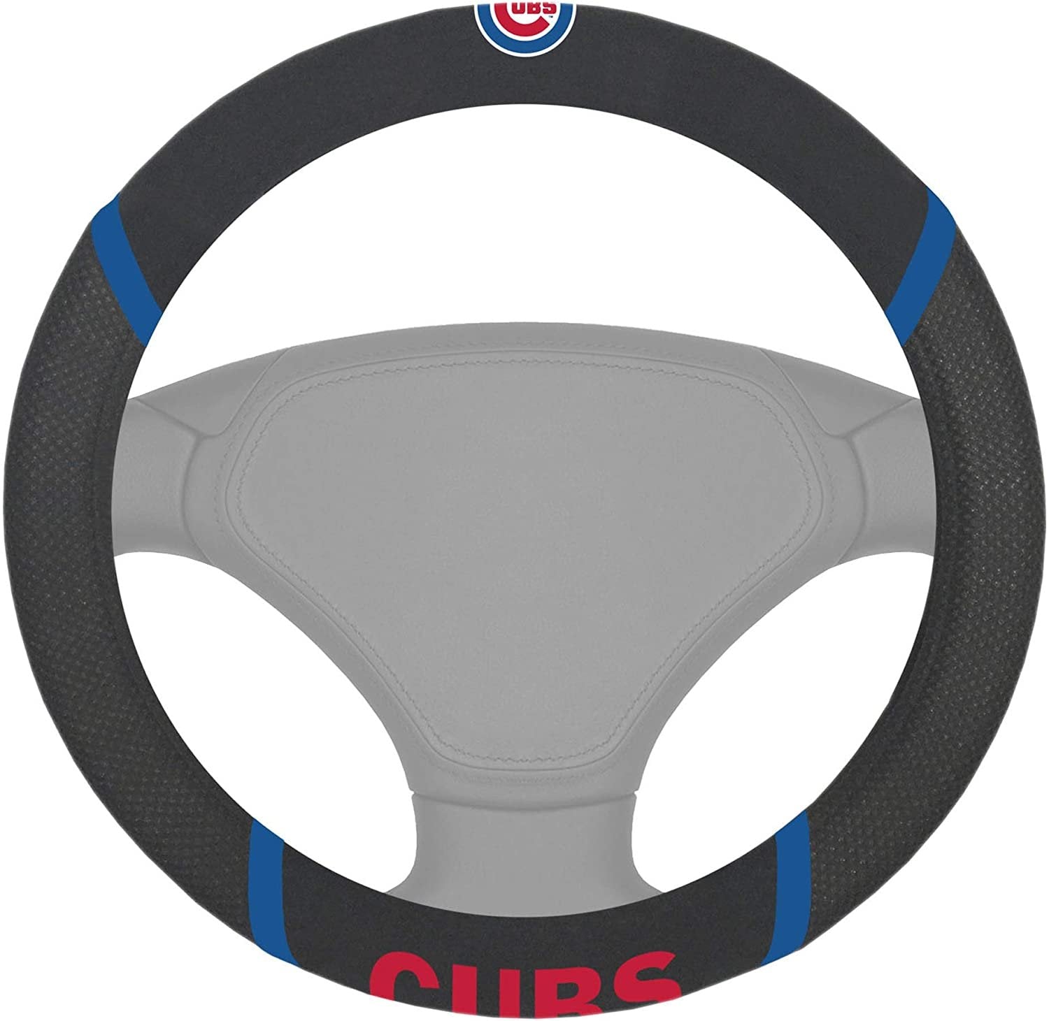 Chicago Cubs Steering Wheel Cover Premium Embroidered Black 15 Inch