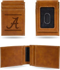 NCAA Alabama Crimson Tide Men’s Front ID Pocket Brown Wallet- Premium 8 Pocket Laser-Engraved Team Logo on Vegan Leather- Minimalist Design, Credit Card Holder- Ideal for Travel or Men’s Gift