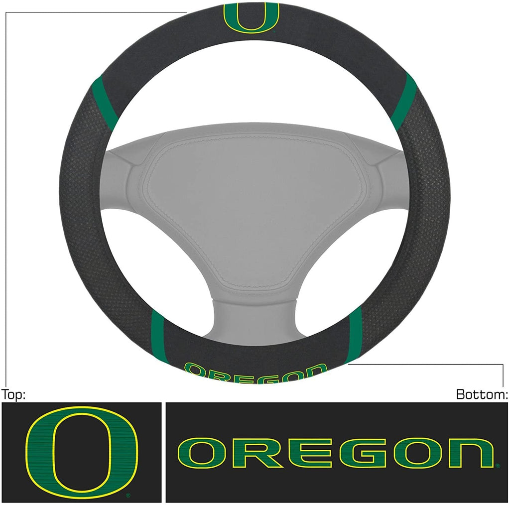 Oregon Ducks Steering Wheel Cover Premium Embroidered Black 15 Inch University of