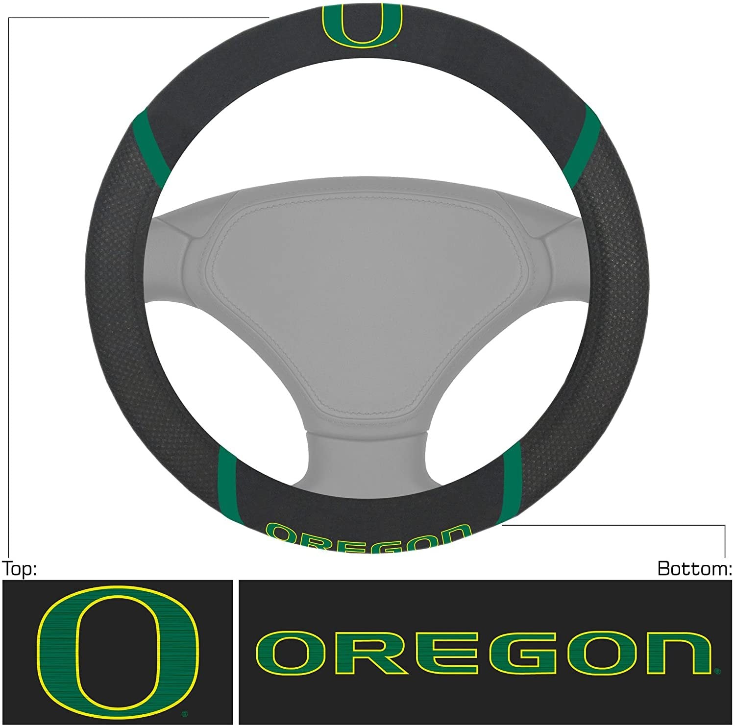 Oregon Ducks Steering Wheel Cover Premium Embroidered Black 15 Inch University of
